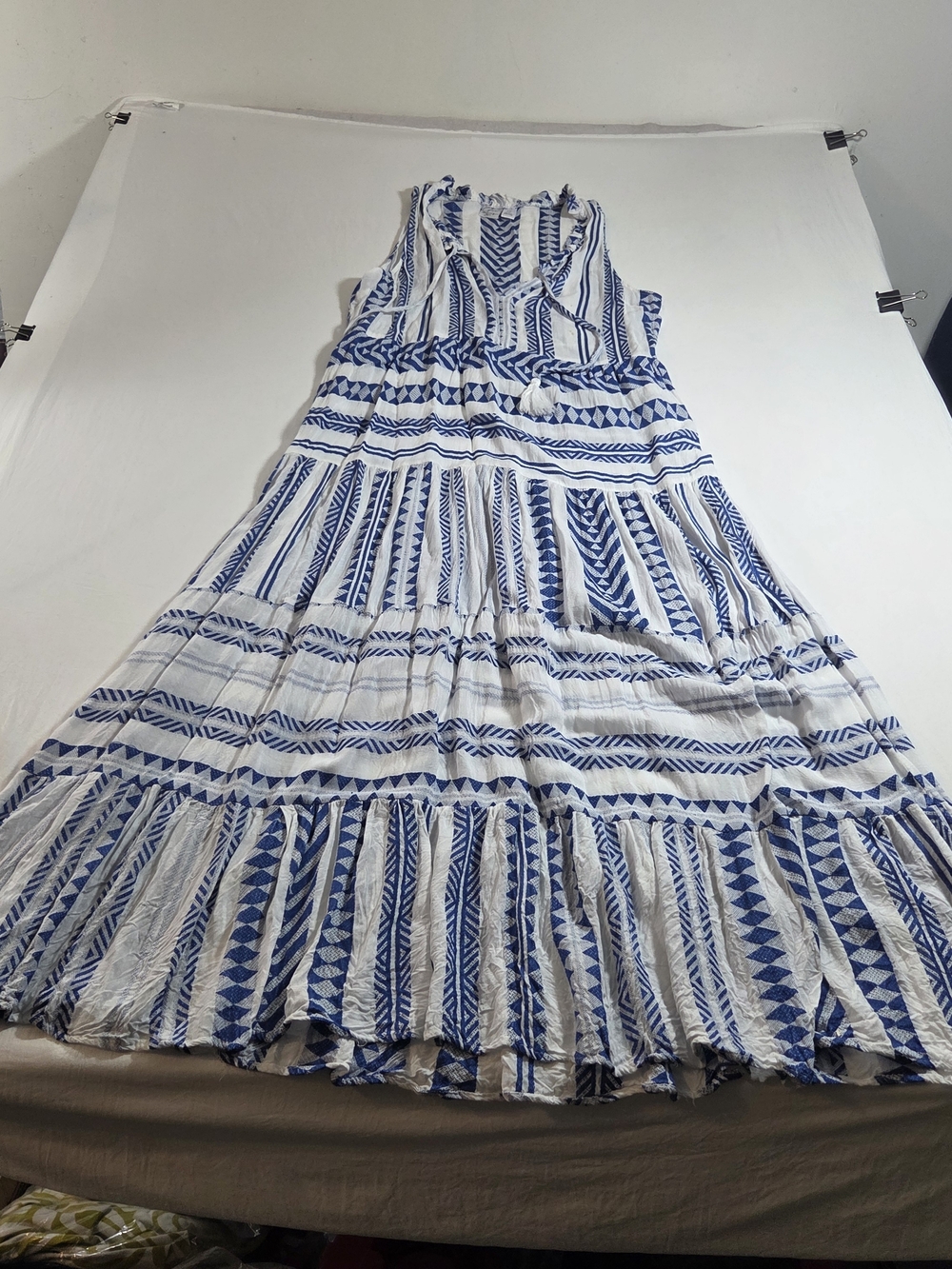 Goa Beachwear Japna Dress Maxi Striped White Blue Sleeveless V-Neck Beach Summer - Picture 14 of 14